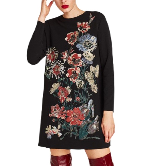 ZARA BLACK AND RUBBERIZED FLORAL DRESS SZ XL